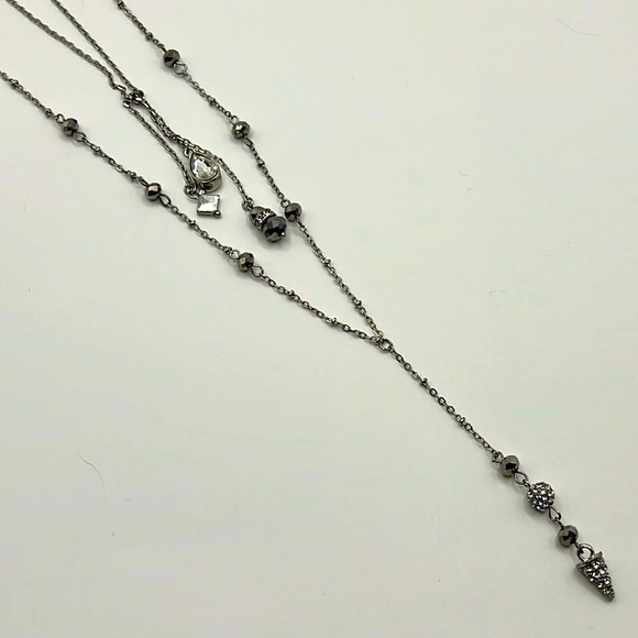Dual Chain & Rhinestone Lariat Drop Necklace. - Picture 3 of 6
